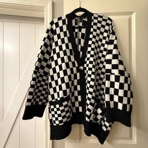 Black and White Oversized Checkered Cardigan